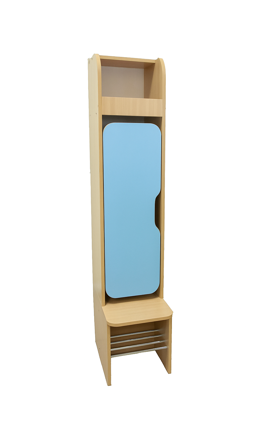 Дитяча шафа 1-дверна закрита з полицею, та хромованими трубами, ЛЕЛЕКА, 322х550х1560 мм.